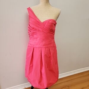 Bcbg Women Neon Pink One Shoulder Dress Size 12 With Pockets